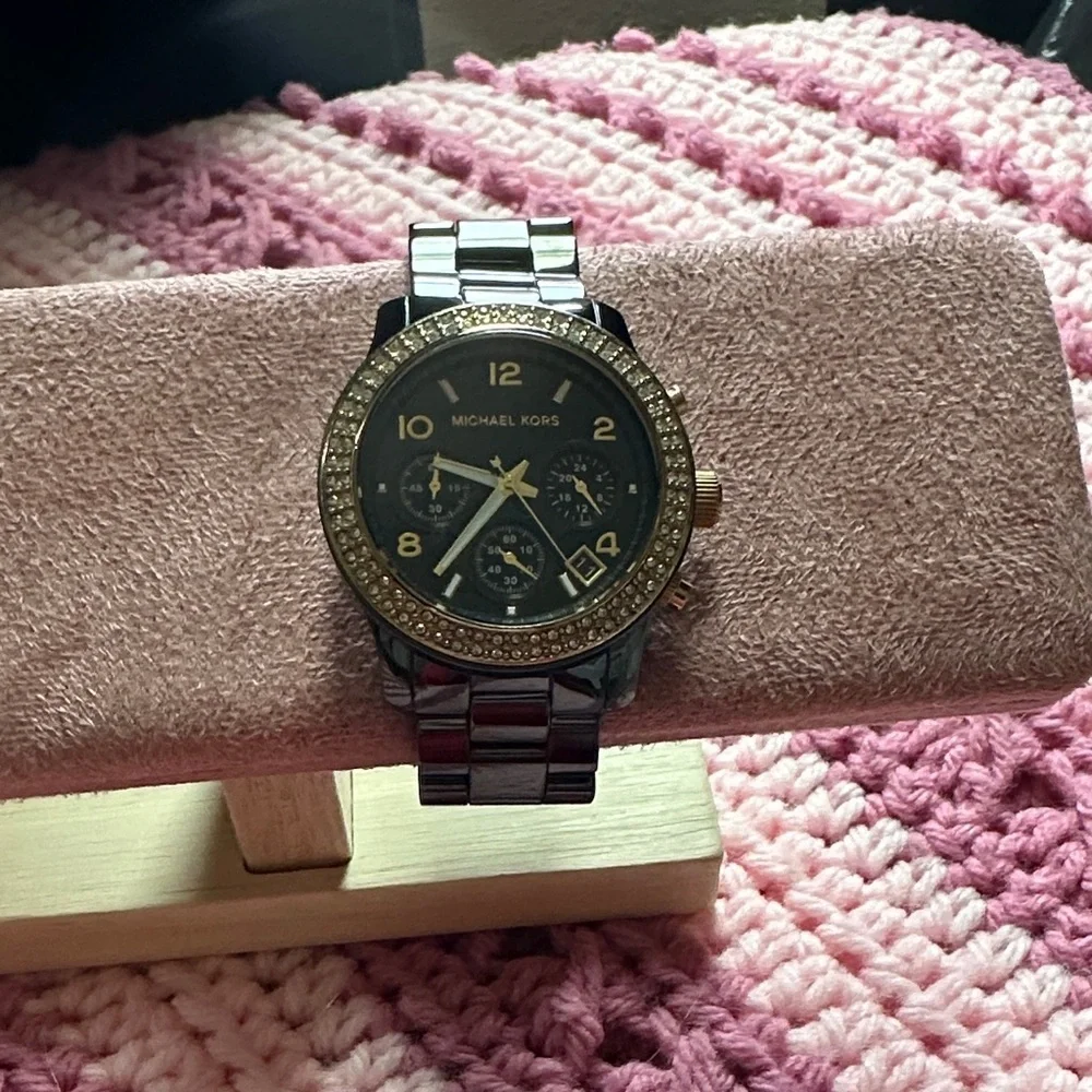 Michael Kors Black and Gold Chronograph Watch